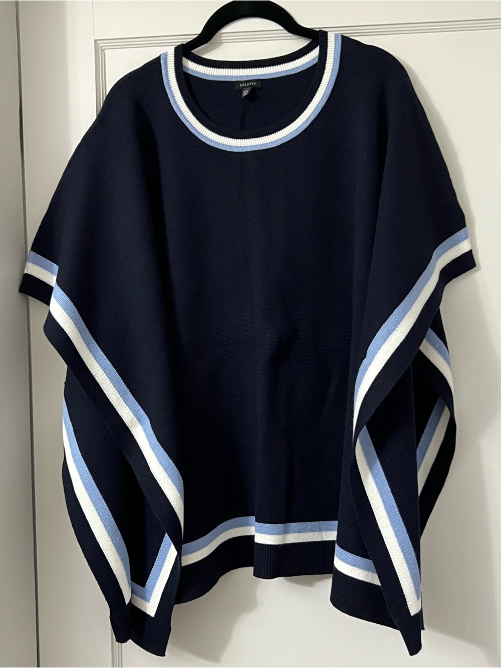 Talbots Navy Poncho with Light Blue and White Trim